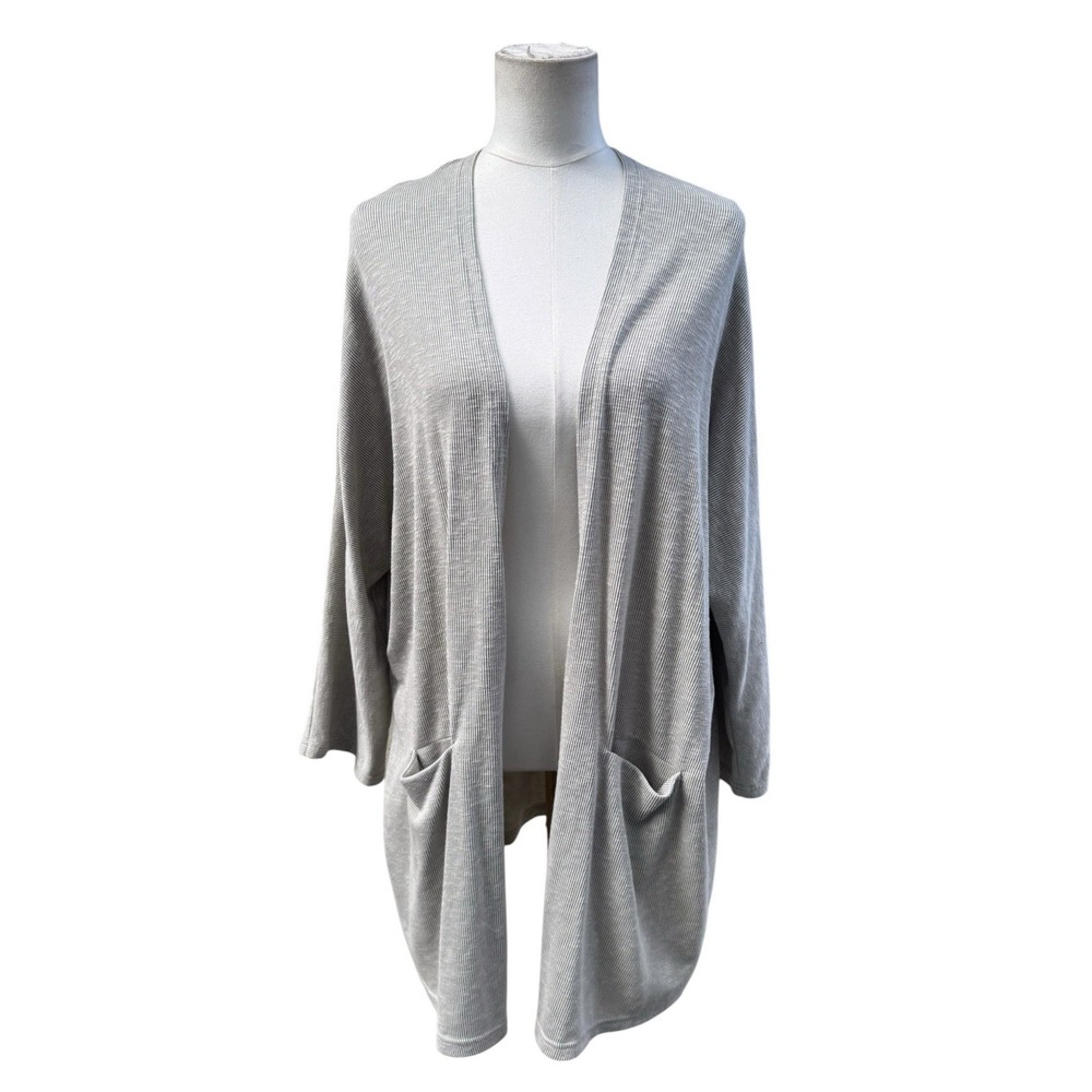 DONNI Gray Ribbed Open Front Cocoon Cardigan Oversized Pocket Soft Travel OSFA